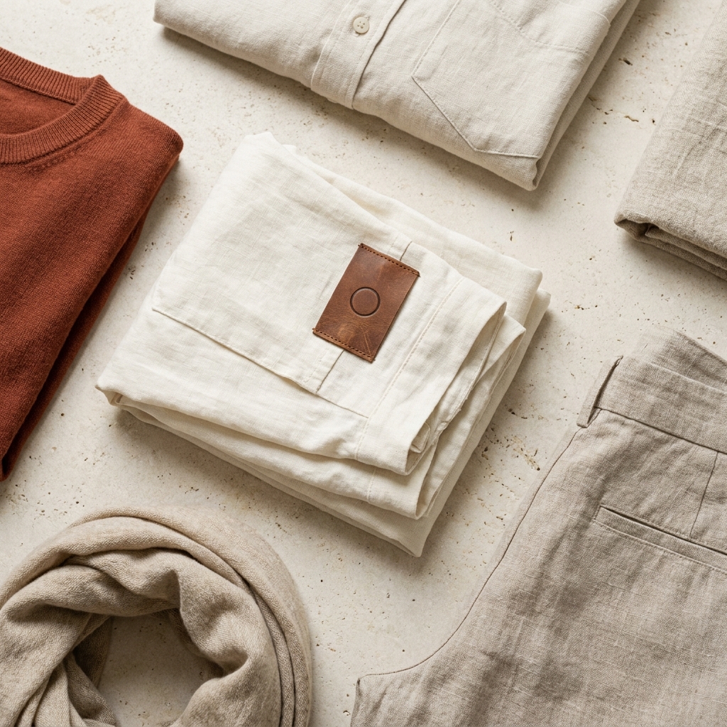 The Everyday Set folded together, the overshirt, merino crew and boxy tee in soft daylight