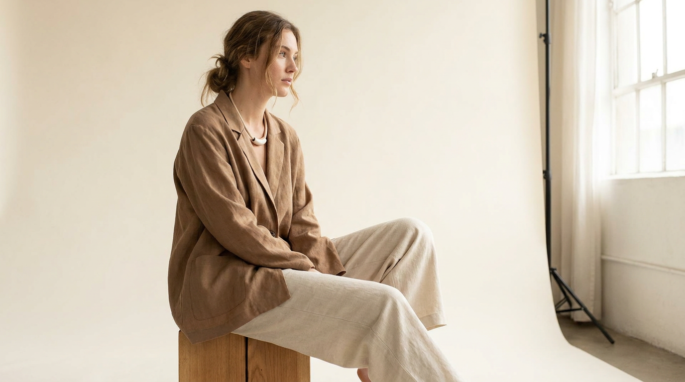 A quiet workroom where a Brae garment is pressed by hand in daylight