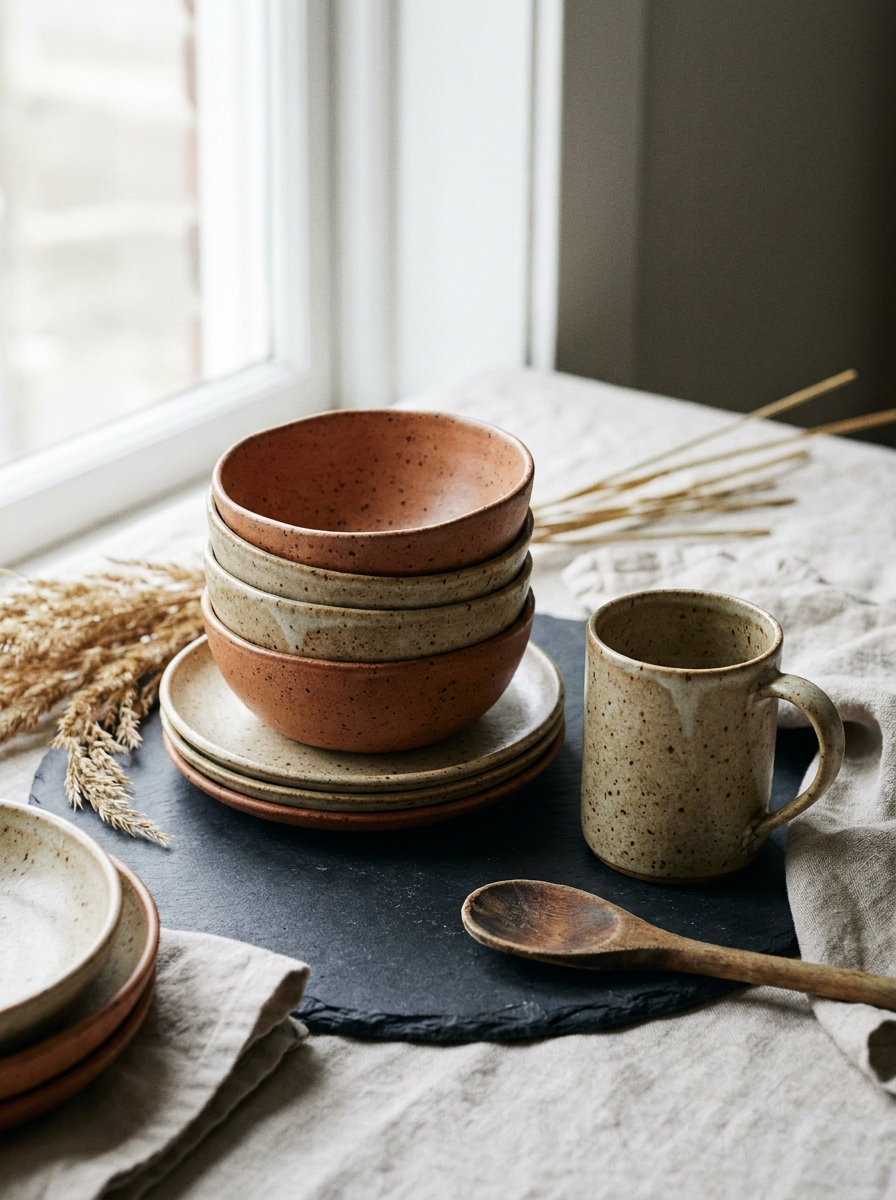 Hand thrown stoneware dinner plate in warm terracotta glaze