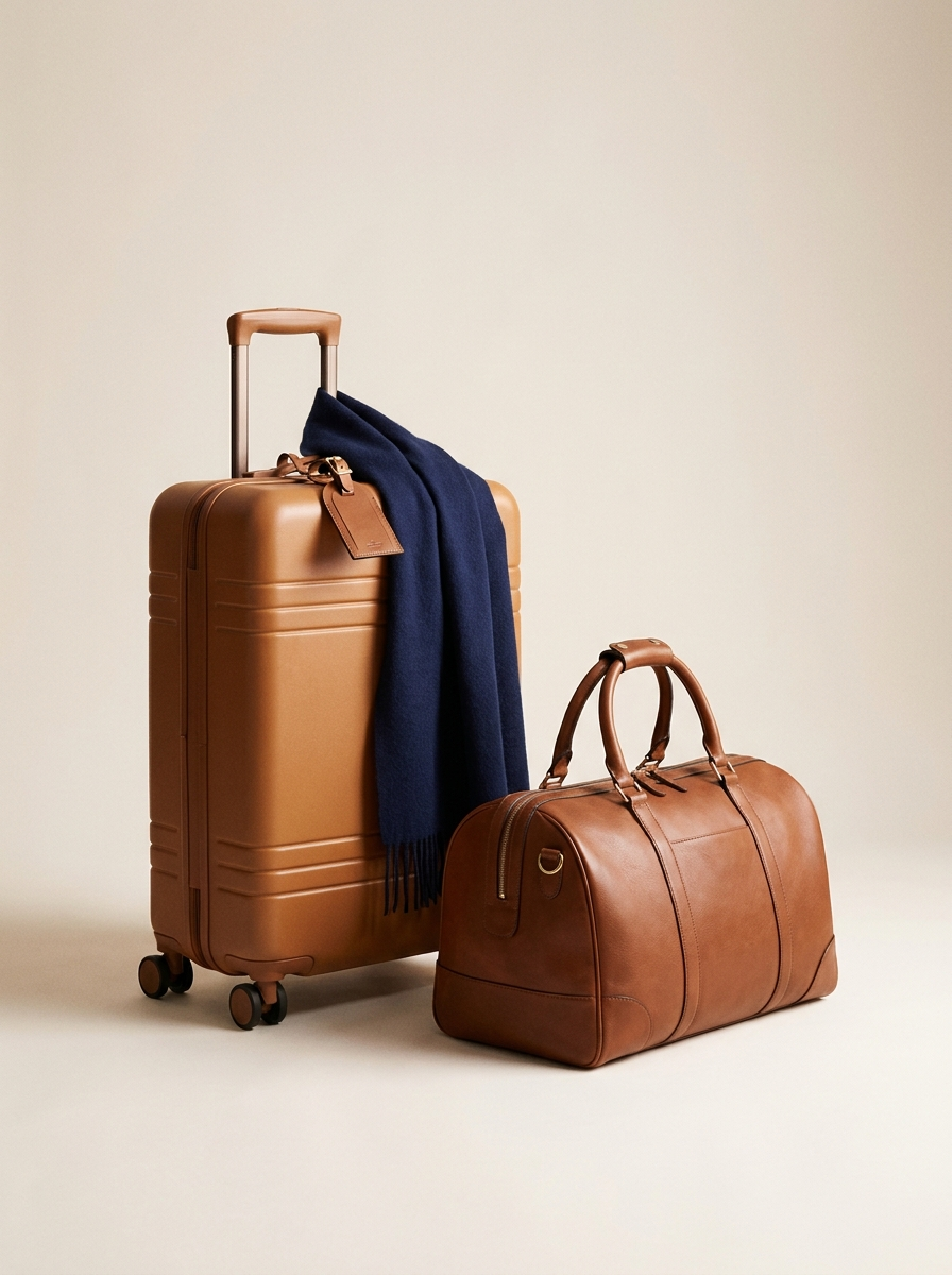 Roam hard-shell suitcase standing beside a matching weatherproof carry-on bag